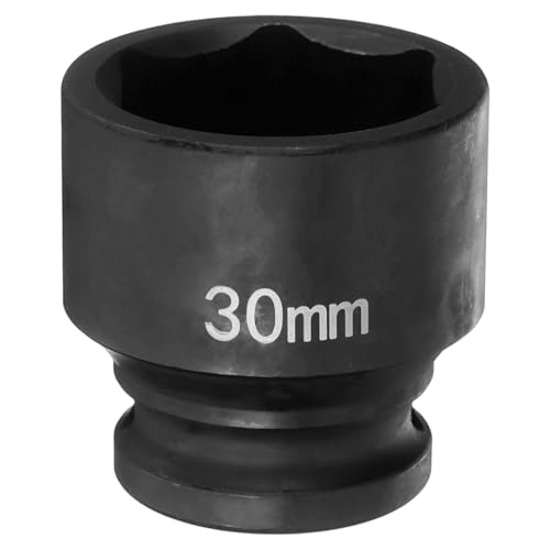 sourcing map 6 Point Impact Socket 30mm Metric Socket 1/2" Square Drive 1.65" (42mm) Long Phosphated Cr-Mo Steel Spindle Axle Hex Nut Sockets, Black