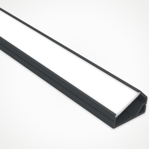 LEDBRITE Wardrobe Aluminium Profile 2M / 6.6FT LED Surface Indirect Cupboard Channel ALP1505 LED Ray Profile with Adhesive Tape Backing, Channels and Diffuser with End Caps (Black)