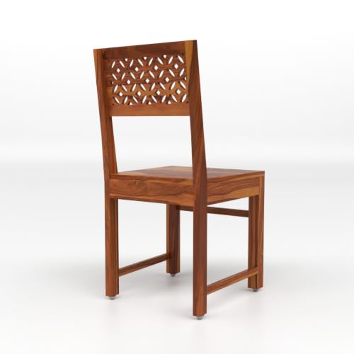 Image of Solid Sheesham Wood Dining Chair Set of 4 | Wooden Dining Chairs with Decorative Cutwork Backrest | Modern Dining Room Chairs for Home, Kitchen & Restaurant | Premium Honey Finish