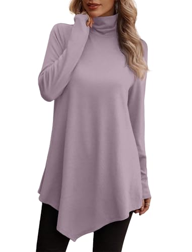 Image of JUSTFASHIONNOW Turtle Neck Shirts for Women Long Sleeve Fall Tunic Tops