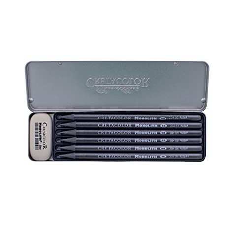 Cretacolor Monolith Plus Pocket Set – 6-teiliges Graphitstift-Set im Metalletui – Ideal für Skizzen und Zeichnungen unterwegs