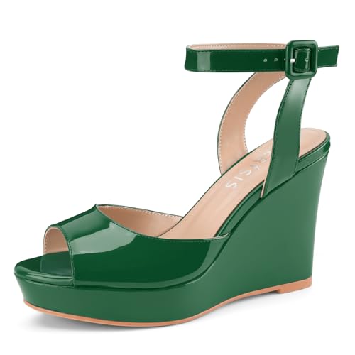 Image of Women's Dressy Platform Wedge Sandals Gold Wedges Peep Toe Patent High Heels Slingback Heeled Comfortable Ankle Strap Shoes