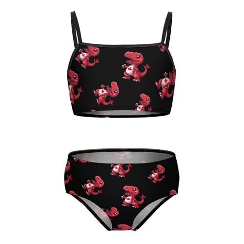 Red Dinosaur Canada Flag Girls Bikini Swimsuit Two Piece Bathing Suit Beach Swimwear