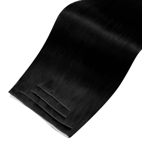 Image of LaaVoo Tape in Weft Hair Extensions Human Hair 20 inch Weft Tape in Extensions Jet Black Invisible Tape Hair Extension Human Hair 1200g 4pcs
