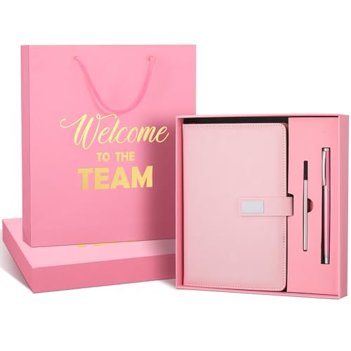 Coffret cadeau Welcome to The Team rose avec carnet de notes et stylo d'accueil entreprise