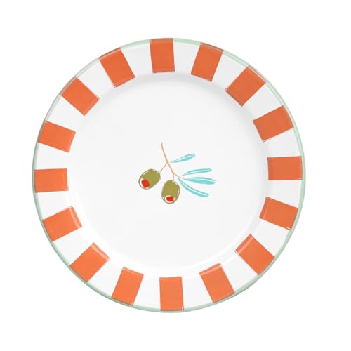 Talking Tables Bon Appetit Handgefertigtes Emaille-Teller mit Oliven-Design langlebig leicht perfekt für Outdoor-Dining Picknick Camping und Strand stilvolles Sommergeschirr spülmaschinenfest 20 cm