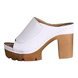 YIzdegg Sandalias de mujer con tacón, zapatos de verano elegantes para mujer, sandalias de punta abierta, ortopédicas, de piel, transpirables, antideslizantes, cómodas, informales, Blanco, 43