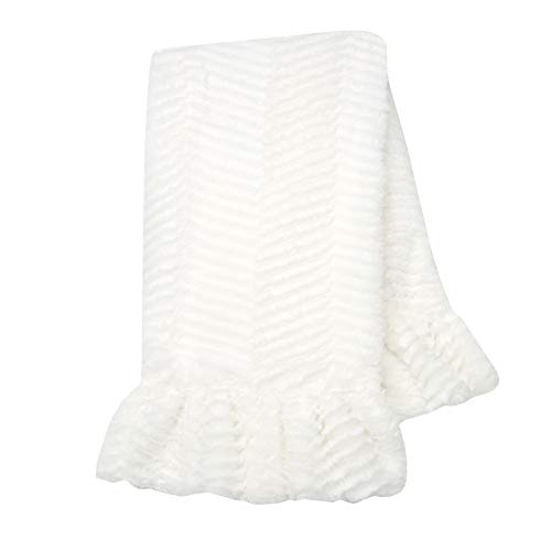 Image of Lambs & Ivy Signature White Ruffled Lux Minky/Jersey Chevron Baby Blanket