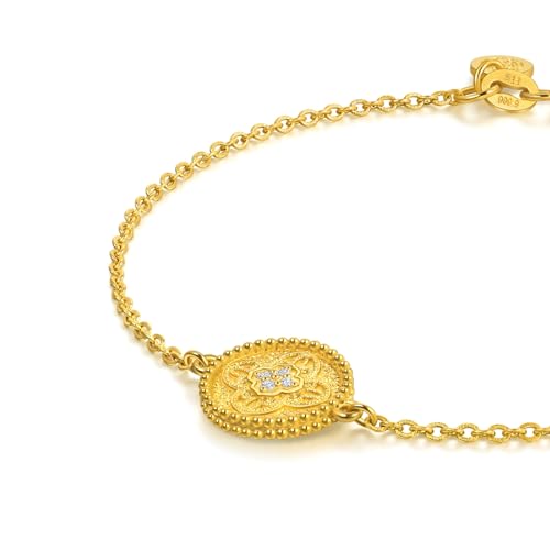 Image of CHOW SANG SANG 999 24K Gold Cultural Blessings Auspicious Four Harmonious Symbols with diamond Bracelet for Women 18cm 95604B