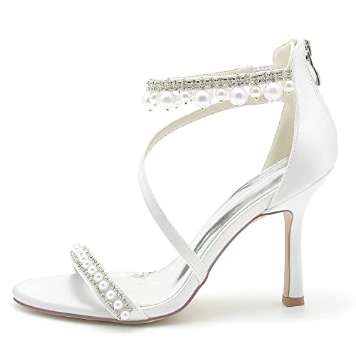 Women's Bridal Shoes Open Toe High Heel Ankle Strap Dress Shoes Casual Formal Wedding Party Pumps Sandals with Pearl3