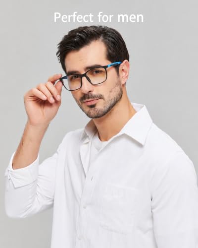 Image of ANRRI Blue Light Blocking Glasses Anti Eyestrain Lens Lightweight Frame Eyeglasses Black Blue Frame Men /Women