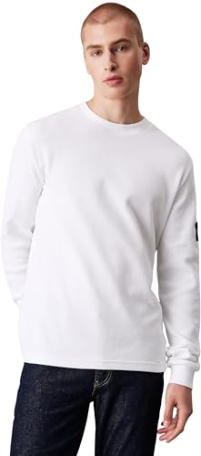Calvin Klein Jeans Herren Badge Waffle Ls Tee J30j323485 Langarm Strickoberteile, Weiß (Bright White), L