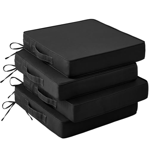 IASEAHK Patio Chair Cushions, 19 x 19 x 3 Outdoor Chair Cushions Set of 4, Waterproof Outdoor Cushions for Patio Furniture, Outdoors Seat Cushions Set of 4 with Handle and Ties, Black