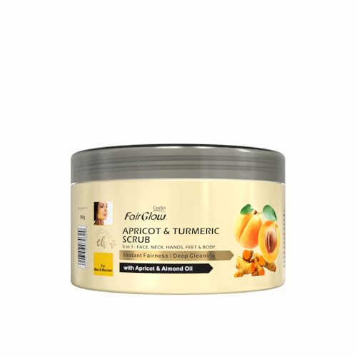 Corlin Fair Glow Apricot & Turmeric Scrub 190g | 5-in-1 Face, Neck, Hands, Feet & Body | Deep Pore Cleansing, Skin Brightening | With Apricot & Almond Oil | Men & Women