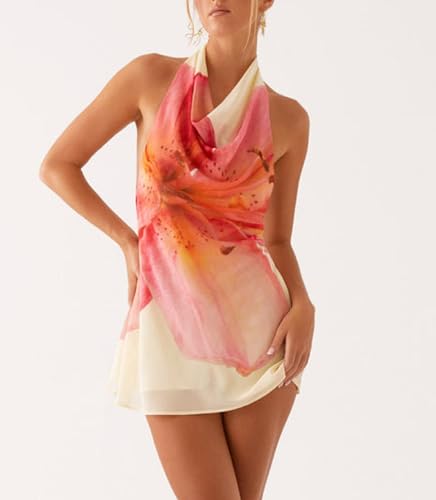 Women Halter Low Neck Mini Dress Sexy Cutout Sleeveless Boho Short Dresses Open Back Night Party Going Out Sundress3