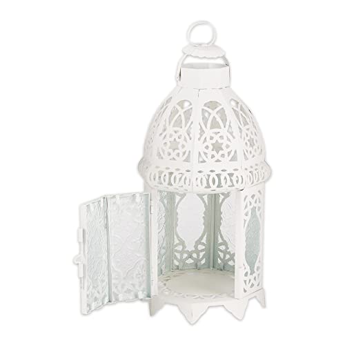 Accent Plus Christmas Decorations Indoor Lantern Decorative Outdoor Christmas Decorations Candle Lantern Moroccan Candle Holders Metal Hanging Lantern, White 5 X 5 X 12 Inches #TOP3
