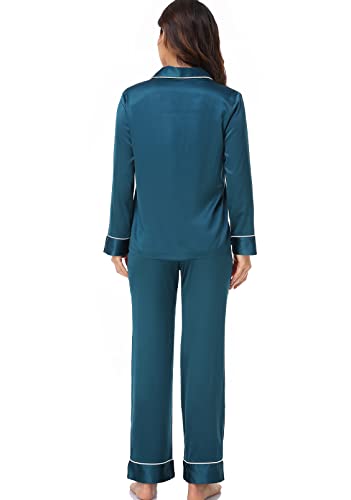 Image of Serenedelicacy Women's Satin Pajama Set Long Sleeve Button Down Sleepwear 2-Piece Silky Pj Set