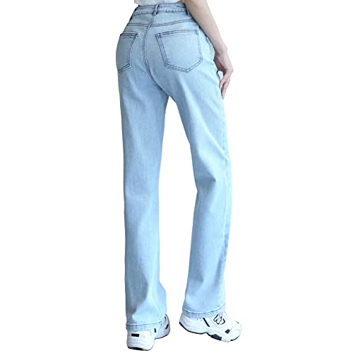 Girl's High Rise 90'S Straight Leg Jeans Junior's Loose Fit Vintage Denim Pants Light Wash Jeans For Age 9-28 #TOP1