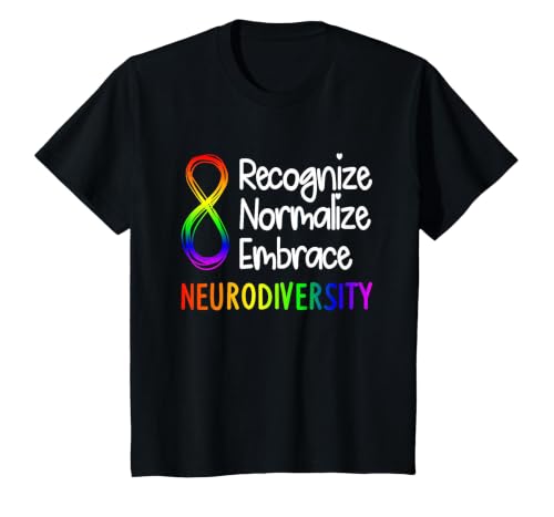 Neurodiversity Shirt Autism Spectrum ASD Rainbow Infinity T-Shirt, Youth, Black, 4T