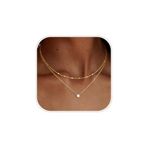 Coshilta Layered Gold Necklace for Women Dainty CZ Stackable Choker Jewelry