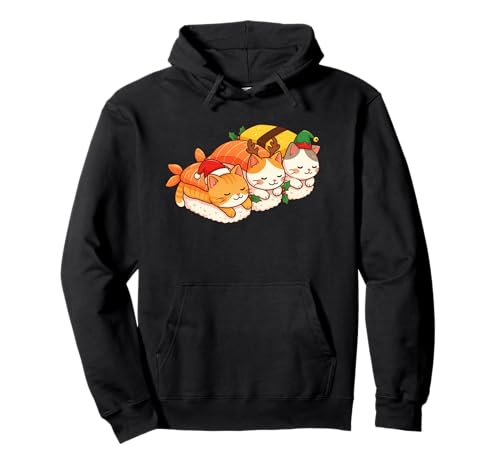 Chapeau de Père Noël Kawaii - Motif Chats Mignons - Sushi - Anime Japonais Sweat à Capuche