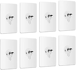 QZDADA 8 PCS Self Adhesive Wall Screw Hooks, Hole Free Wall Hangers Screw Hook Without Nails Drill, Seamless Transparent No Damage Waterproof Sticker Hooks for Bathroom Kitchen (1.2 cm)