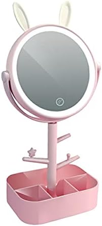 Cosmetic Boxes Desktop Cosmetic Storage Box with Makeup Mirror Dressing Table Desktop Finishing Storage Box Necklace Storage Rack Cosmetic Display Cases (Pink)