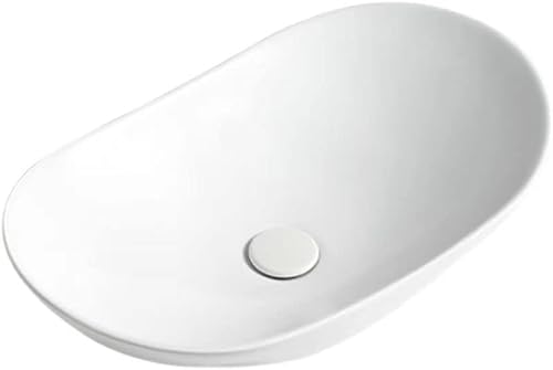 Neaylfe Vessel Sink Oval 24'' x 14'' Bathroom Sink Above Counter, Porcelain Ceramic Bathroom Vessel Sink, Modern Egg Shape Bathroom Vanity Vessel Sink - White