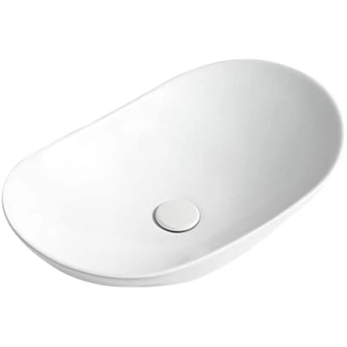 Neaylfe Vessel Sink Oval 24'' X 14'' Bathroom Sink Above Counter, Porcelain Ceramic Bathroom Vessel Sink, Modern Egg Shape Bathroom Vanity Vessel Sink - White #TOP22