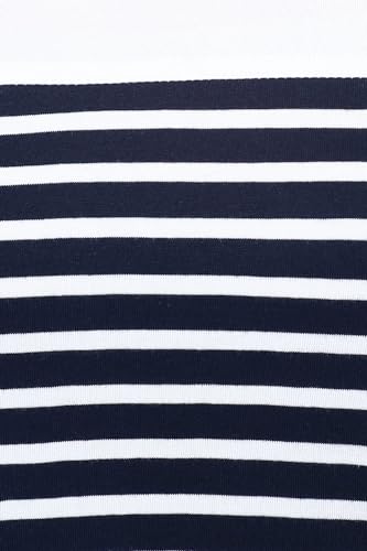 Image of Miss Chase Women's Navy Blue and White Round Neck Half Sleeves Striped Cold Shoulder Top