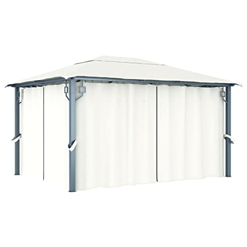 Ordellia Cenador con cortinas, 400 x 300 cm, color crema, aluminio, impermeable, con protección UV, techo resistente a la intemperie, con paneles laterales para jardín, terraza, barbacoa, exterior