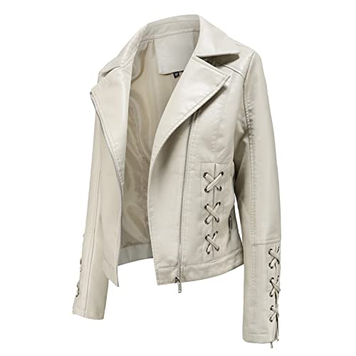 BIAJIAZHUA Fashion Faux Leather Jacket Women, Lapel Collar Long Sleeve