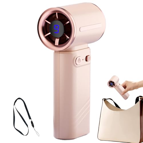 Jiimhte Bärbar Handfläkt | Justerbar Minifläkt Handfläkt,Höghastighetskylningsverktyg med Digital Display för Resor, Friluftsliv, Camping, Vandring & Hemma