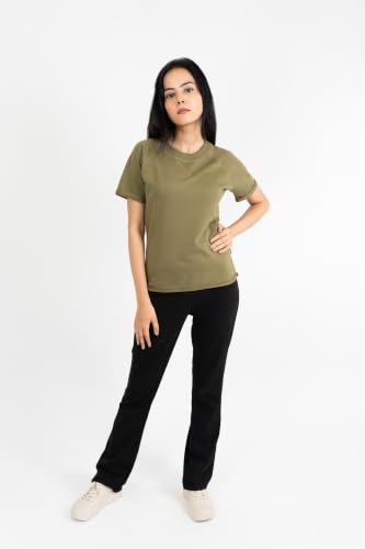 Image of Women French Terry Raglan Crew Neck | 100% Cotton Stylish Casual Comfortable Regular Fit Solid Half Sleeves Round Neck T-Shirt for Women