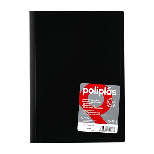 Grafoplas - Carpeta Fundas Plastico, 50 Fundas Transparentes, Tamaño Din A4 Negro, Serie Poliplas Opaco, Fabricados en España, Tapas Flexibles, Gran Capacidad de Almacenaje