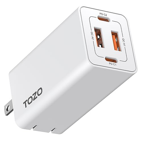 TOZO 2025 Upgraded 65W Wall Charger for iPhone Type C Charger Fast Charging, PD Power 4-Port Fast Charger Block for MacBook Pro/Air, Galaxy S24, iPhone 16/15/Pro, White