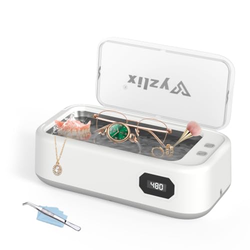 Ultraschallreinigungsgerät 640ml Brillenreinigungsgerät Mit 5 Modi 49000hz Ultraschallreiniger 40W Ultraschallreinigungsgerät Brille für Ringe Münzen Zahnersatz (Weiß)