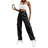 Lepunuo Women's High Waisted Cargo Pants Travel Y2K Streetwear Baggy Stretchy Pants with 6 Pockets Drawstring Ankle Cuffs