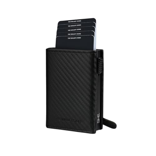 Image of The Wallet Store Defender RFID Protected Wallet | Pop-up Card Holder | Scan Proof Wallets for Men | Aluminium Case | Up to 8 Cards | Credit & Debit Card Holder (Carbon Fibre Edition)