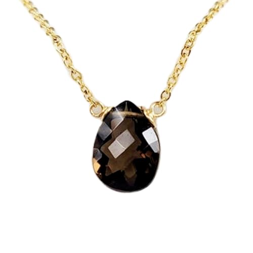 Colgante de cuarzo ahumado natural en forma de pera con cadena de plata 925