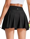 MIER Black Tennis Skirt for Women with Shorts Pockets High Waisted Pleated Golf Athletic Skirts for Workout...