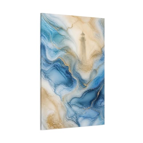 Canvas Wall Art Print Nature Lighthouse tableau bleu et or abstrait 80x120 cm pour salon