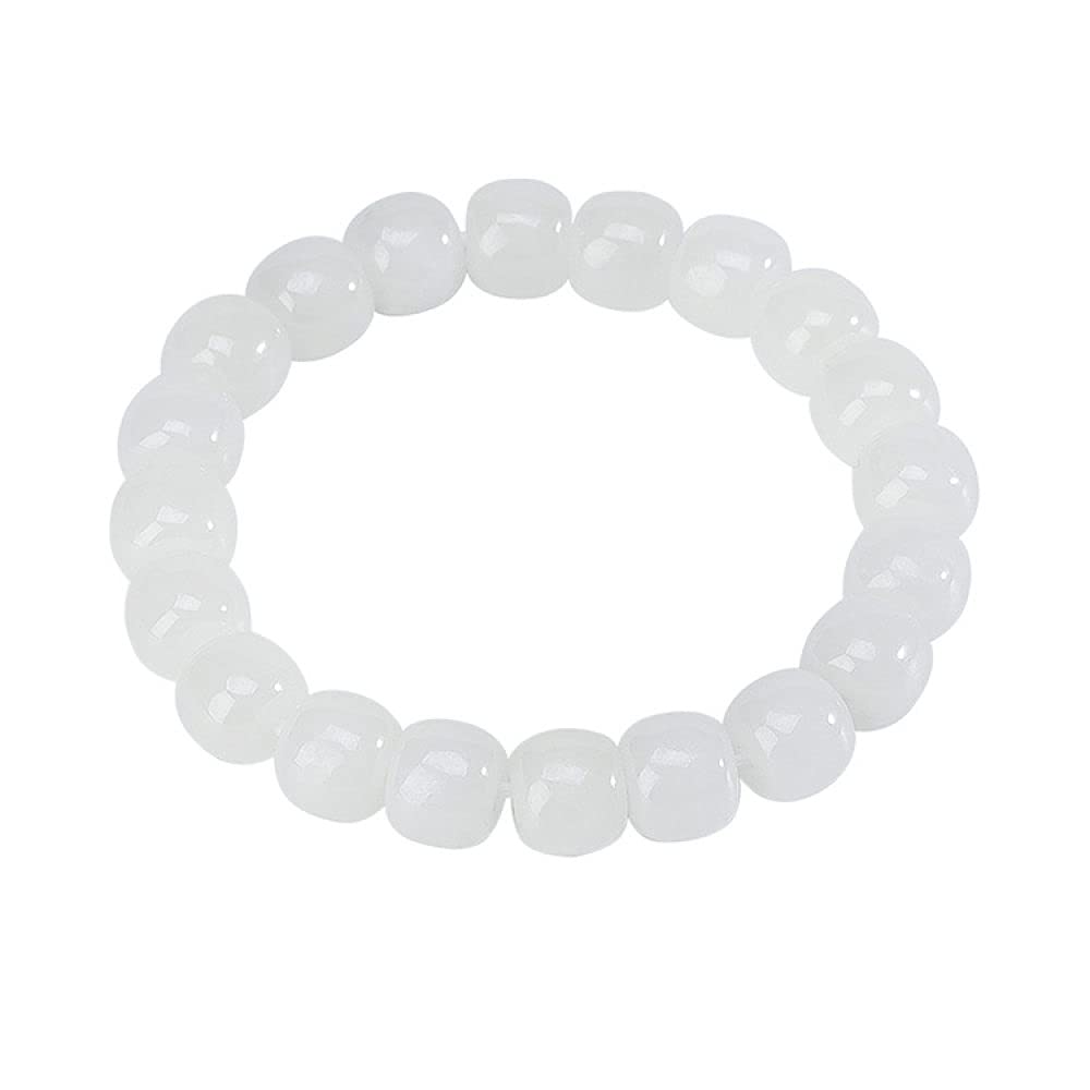 Girls Accessories Bracciale in Argento Sterling 925 Vintage per Donna Semplice Naturale Giada Bianca Perline a Botte Perline Gioielli Classici Fascino Spiaggia Estiva Birthday Gift