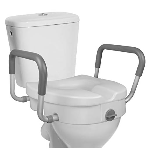 RMS Raised Toilet Seat - 5 Inch Elevated Riser with Adjustable Padded Arms - Toilet Safety Seat for Elongated or Standard Commode