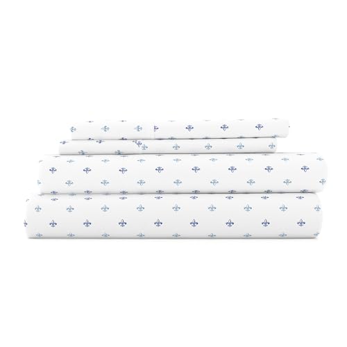 LINENS & HUTCH Sheet Set Patterned Microfiber Ultra Soft Bedding in Lily - California King Lily Navy