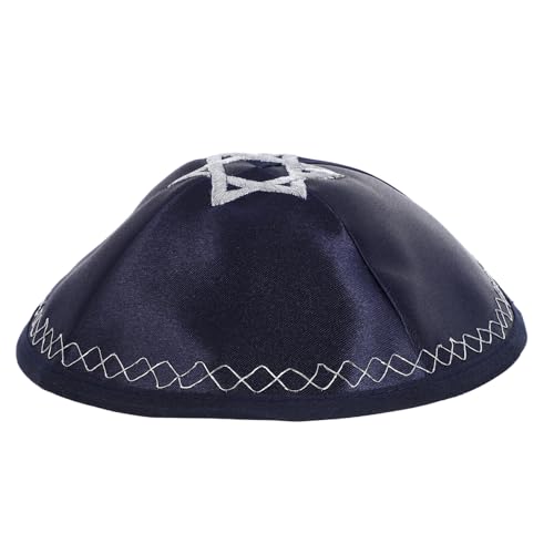 LALADEFIEE Kippa Israélienne pour Homme Étoile de David Couvre-Chef Religieux en Tissu Léger Taille Bonnet Bleu Marine pour Prière Shabbat et Cérémonies Juives