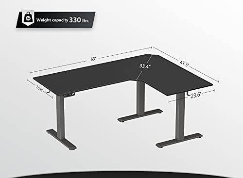 Banti Triple Motors L-Shaped Electric Standing Desk, 63 Inches Adjustable Height Stand Up Desk, Sit Stand Home Office Desk With Black Top/Black Frame #TOP2