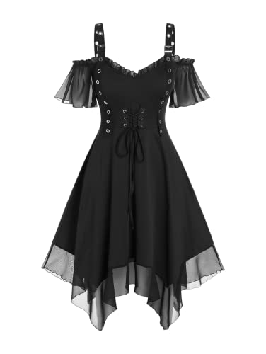 ROSE GAL Damenkleid, Übergröße, ärmellos, Wickelkleid, Gothic, Cocktailkleid, Rockabilly, Partykleid, Schwarz_1, Medium Mehr