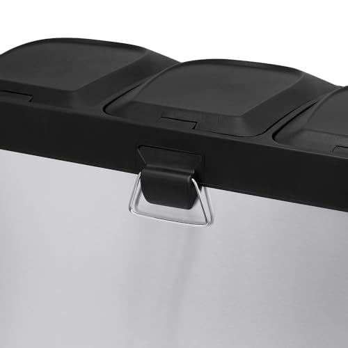 Panana Rubbish Bin, 45L/60L Recycling Bin for Kitchen, Stainless Steel Triple Compartment Food Waste Bin with Non-Slip Base & Removable Inner Bins,Three Detachable Inner Buckets (45L) - Image 5