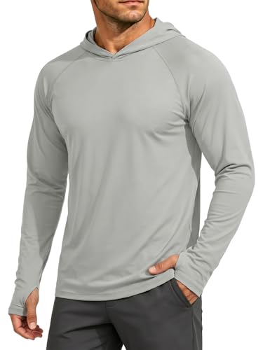 Image of MAGCOMSEN Mens UV Hoodie Sun Protection Long Sleeve T Shirt Light Grey,3XL